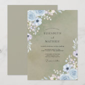 Olivenblaue Anemone Hochzeit Einladung (Vorne/Hinten)
