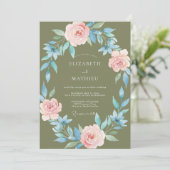 Olivenblaue Hochzeit Einladung (Stehend Vorderseite)