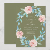 Olivenblaue Hochzeit Einladung (Vorne/Hinten)