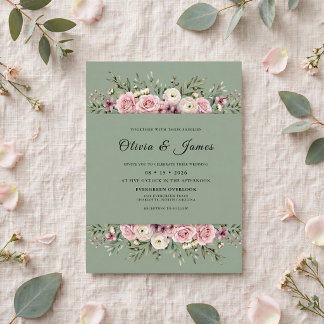 Olivenblüten-Romantische Hochzeit Einladung