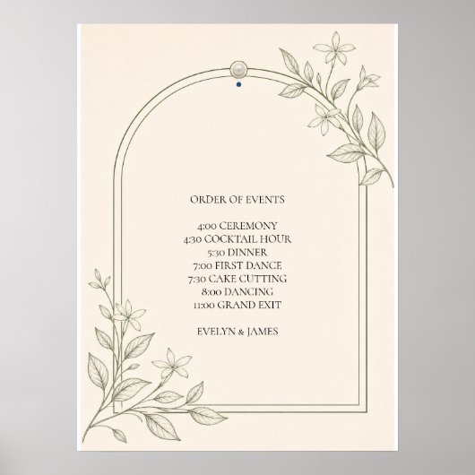 Olivenbotanische Hochzeitsablauf-Liste Poster (Vorne)