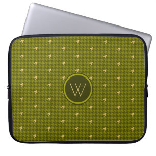 Olivenfarbene Houndstooth-Laptoptasche mit goldene Laptopschutzhülle