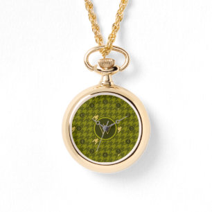 Olivenfarbene Houndstooth-Uhr mit goldenem Akzent Armbanduhr
