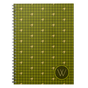 Olivenfarbener Houndstooth-Notizblock mit goldenem Notizblock