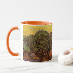 Olivenhain, orangener Himmel von Vincent van Gogh Tasse