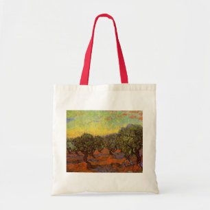 Olivenhain, orangener Himmel von Vincent van Gogh Tragetasche