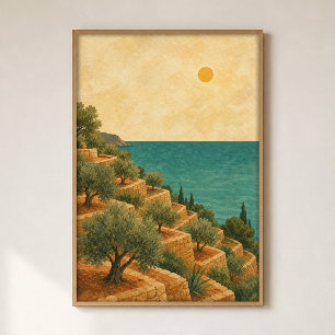 Olivenhain-Terrasse-Wasserfarben-Cottagecore-Poste Poster