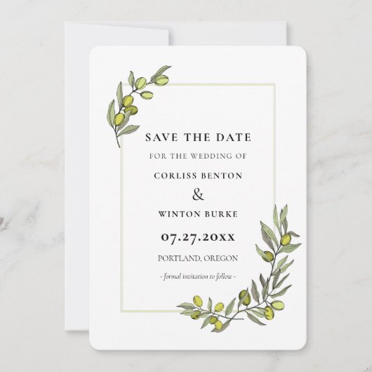 Olivenhaine bilden Save the Date eine Einladung (Vorderseite)