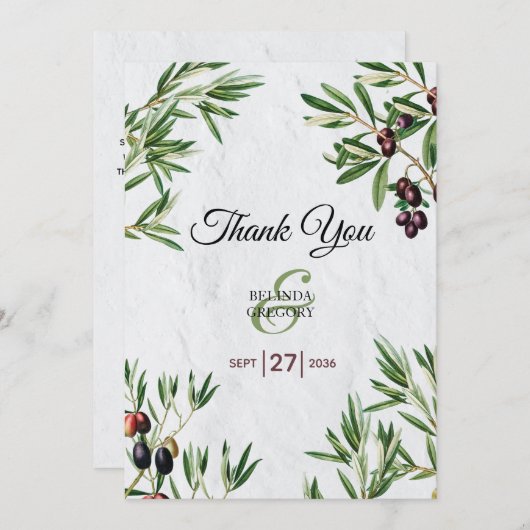 Olivenhaine Blätter Griechische Insel Hochzeit im  Dankeskarte (Vorne/Hinten)