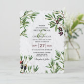 Olivenhaine Blätter Griechische Insel Hochzeit im Einladung (Stehend Vorderseite)