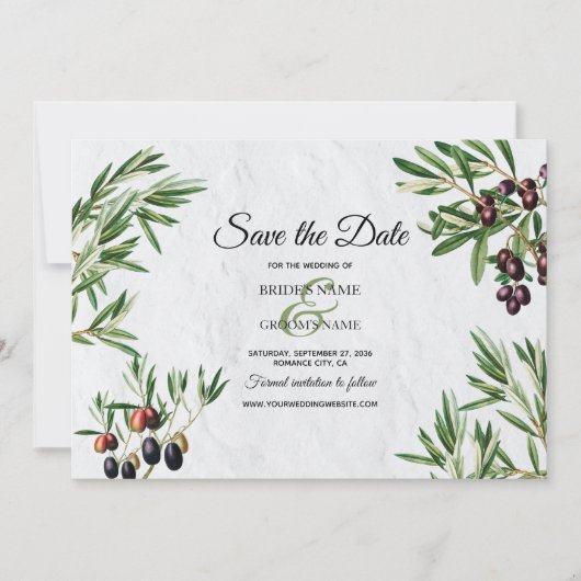 Olivenhaine Blätter Griechische Insel Hochzeit im Save The Date (Vorderseite)