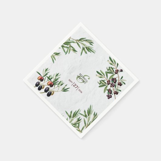 Olivenhaine Blätter Griechische Insel Hochzeit im Serviette (Ecke)