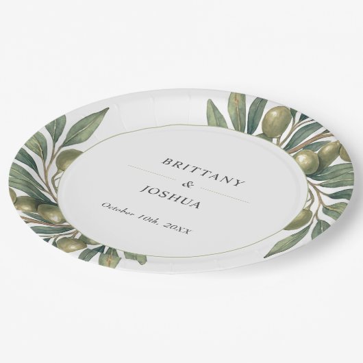 Olivenhaine Blätter Mittelmeer Rustikale Hochzeit Pappteller (Schrägansicht)
