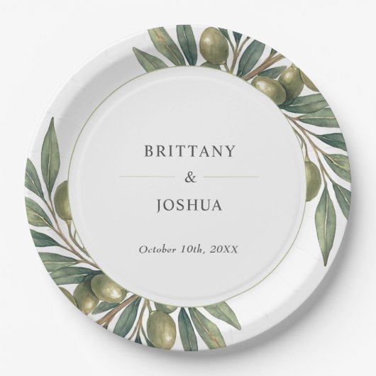 Olivenhaine Blätter Mittelmeer Rustikale Hochzeit Pappteller (Vorderseite)