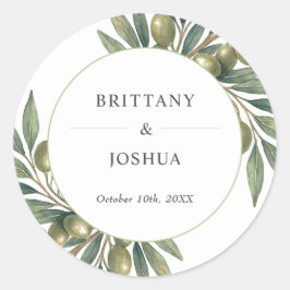 Olivenhaine Blätter Mittelmeer Rustikale Hochzeit Runder Aufkleber
