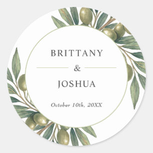 Olivenhaine Blätter Mittelmeer Rustikale Hochzeit Runder Aufkleber