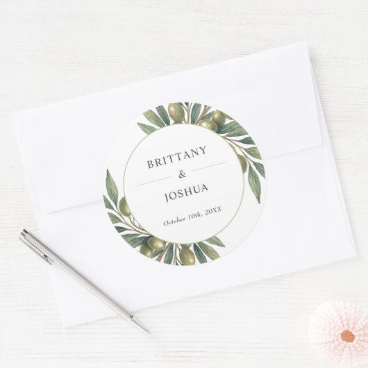 Olivenhaine Blätter Mittelmeer Rustikale Hochzeit Runder Aufkleber (Umschlag)