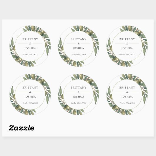Olivenhaine Blätter Mittelmeer Rustikale Hochzeit Runder Aufkleber (Blatt)