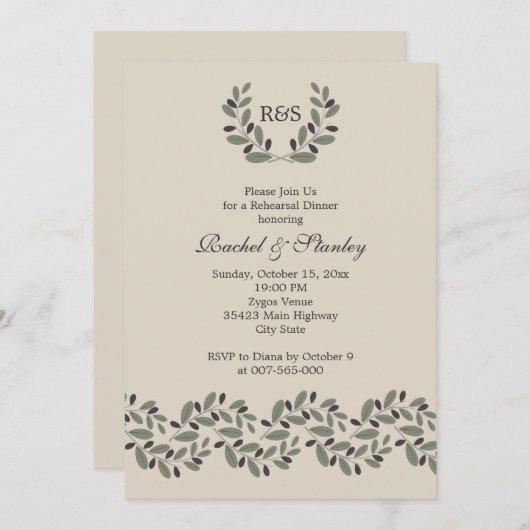Olivenhaine Hochzeit Probe Dinner Einladung (Vorne/Hinten)