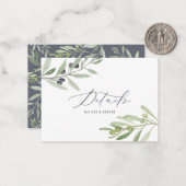 Olivenhaine Hochzeitsdetails Mitteilungskarte (Vorderseite/Rückseite Beispiel)