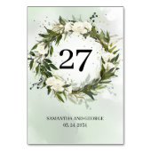 Olivenhaine mit tiefgrüner Vegetation, weiße Rosen Tischnummer (Rückseite)