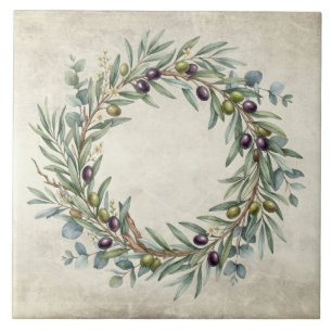 Olivenkranz Mittelmeer-Aquarelle Rustikal Fliese