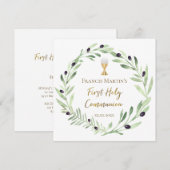 Olivenkranz Wasserfarbe Erste heilige Kommune Einladung (Vorne/Hinten)