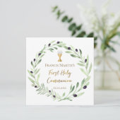 Olivenkranz Wasserfarbe Erste heilige Kommune Einladung (Stehend Vorderseite)