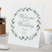 Olivenkranz Willkommen in unserem Hochzeitselegant Sockelschild (In Situ)