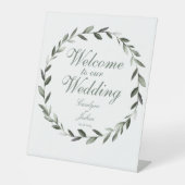 Olivenkranz Willkommen in unserem Hochzeitselegant Sockelschild (Vorderseite)