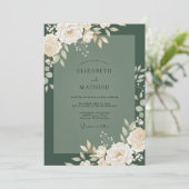Olivenlaub-Creme-Eukalyptus-Hochzeit Einladung (Stehend Vorderseite)