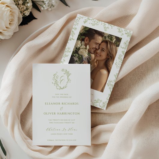 Olivenlinien Kunst Blumenmonogramm Wappen Hochzeit Save The Date