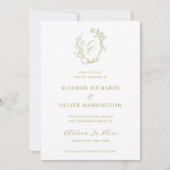 Olivenlinien Kunst Blumenmonogramm Wappen Hochzeit Save The Date (Vorderseite)