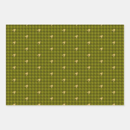 Olivenöl mit Gold Hahnentrittmuster Wrapping Paper Geschenkpapier Set (Vorderseite 2)