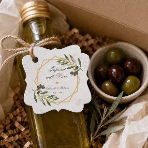 Olivenöl mit Liebe Gold & Laub Hochzeit infundiert Geschenkanhänger