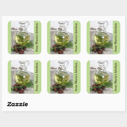 Olivenöl mit Oliven Quadratischer Aufkleber (Blatt)