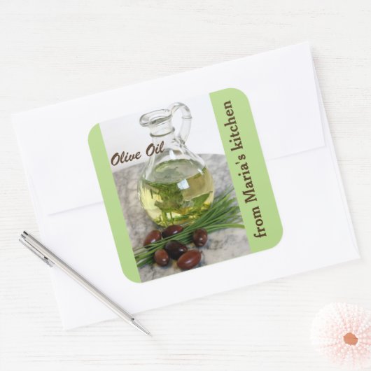 Olivenöl mit Oliven Quadratischer Aufkleber (Umschlag)