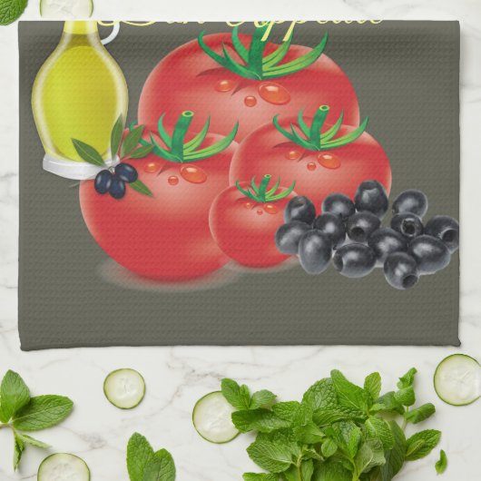 Olivenöl, Oliven, Brot, Handtuch (Gefaltet)