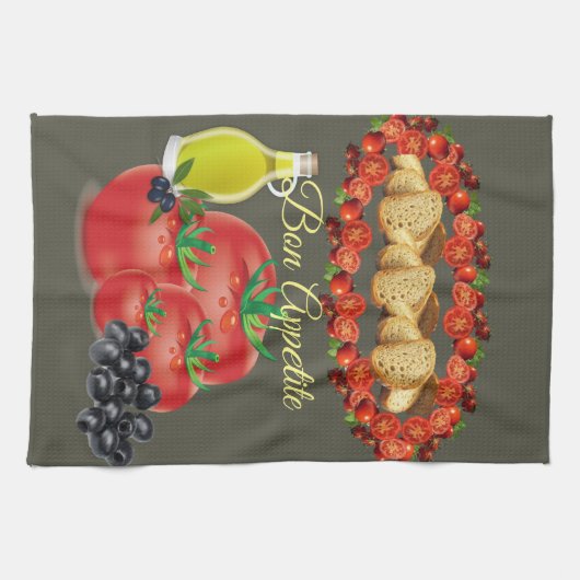 Olivenöl, Oliven, Brot, Handtuch (Horizontal)