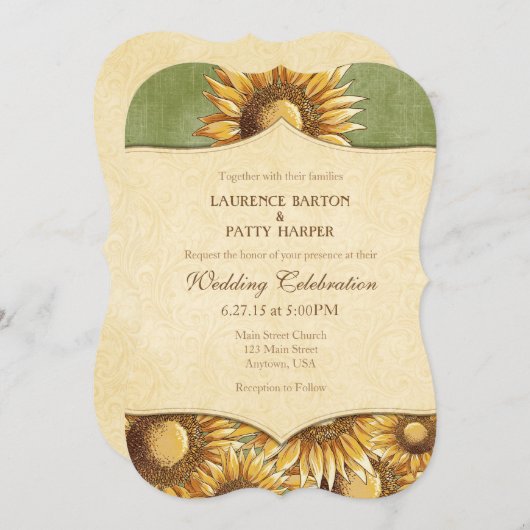 Olivenöl Rustikale Sonnenblume Einladung (Vorne/Hinten)