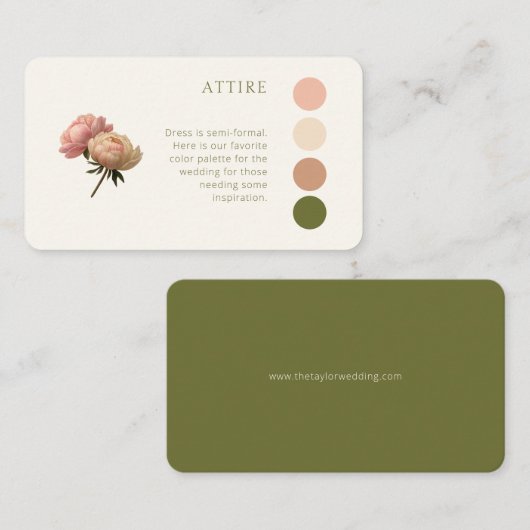 Olivenöl und Elfenbein | Rose Hochzeitskleid Code Begleitkarte (Vorne/Hinten)
