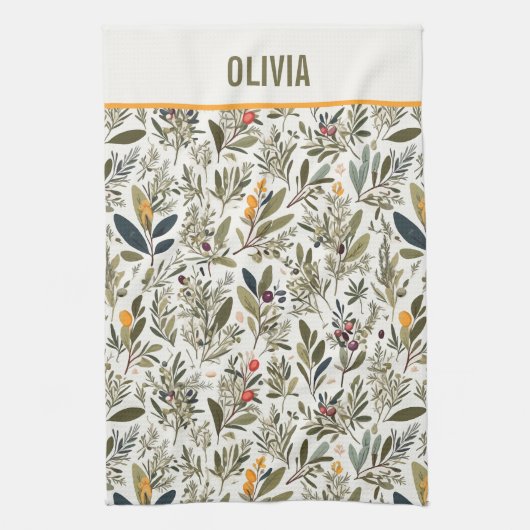 Olivenöl und Kräuter Minimal Elegante Personalisie Geschirrtuch (Vertikal)