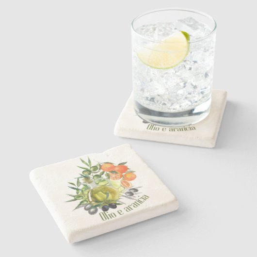 Olivenöl und Orange: Steinuntersetzer (Seitenansicht)