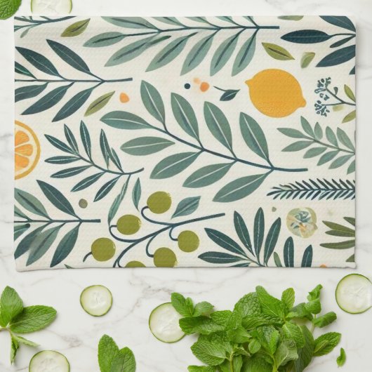 Olivenöl und Zitrusfrüchte Teetuch Geschirrtuch (Gefaltet)