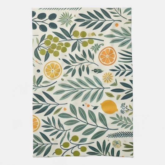 Olivenöl und Zitrusfrüchte Teetuch Geschirrtuch (Vertikal)