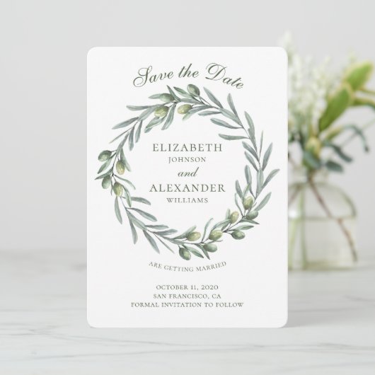 Olivenöl verlasse Kranz. Italienische Hochzeit spe Einladung (Stehend Vorderseite)
