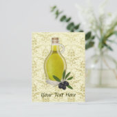 Olivenölflasche und Damast-Muster Postkarte (Stehend Vorderseite)