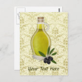 Olivenölflasche und Damast-Muster Postkarte (Vorne/Hinten)