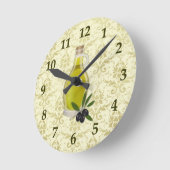 Olivenölflasche und Damast-Muster Runde Wanduhr (Winkel)