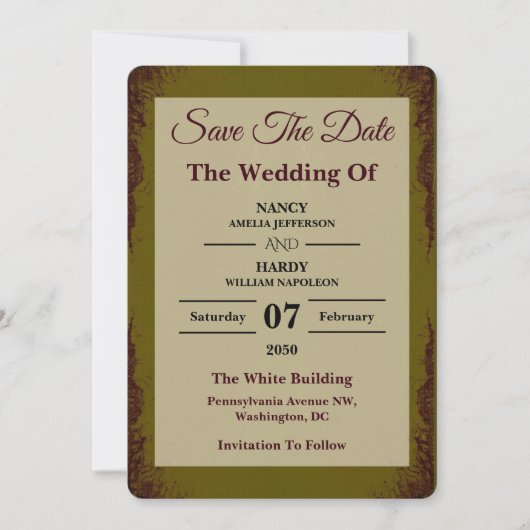 Olivenrost Erdig Hochzeit Terminankündigung Save The Date (Vorderseite)